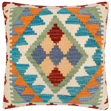 handmade Traditional Pillow Blue Rust Hand-Woven SQUARE 100% WOOL Hand woven turkish pillow2' x 2'
